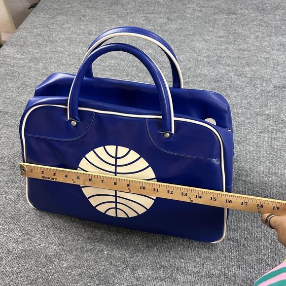 Vintage Pan Am Explorer Bag Blue Top Handle Travel Bag Limited Edition Leather - Picture 9 of 15